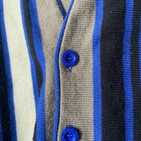 Vintage Cardigan Mens Blue Stripes France Made Medium Knit - Picture 6 of 7